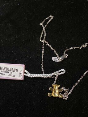 .925 Natural Diamond Bear Pendant Chain Dainty Girl Sterling Silver Gold Platted
